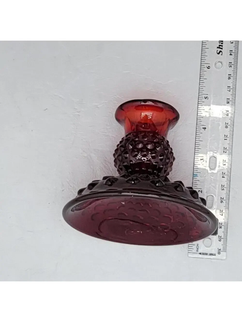 Fenton Amberina Ruby Red Hobnail Glass Candlestick Vintage